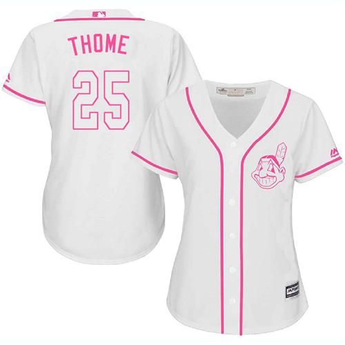 Indians #25 Jim Thome White/Pink Fashion Women's Stitched MLB Jersey - Click Image to Close